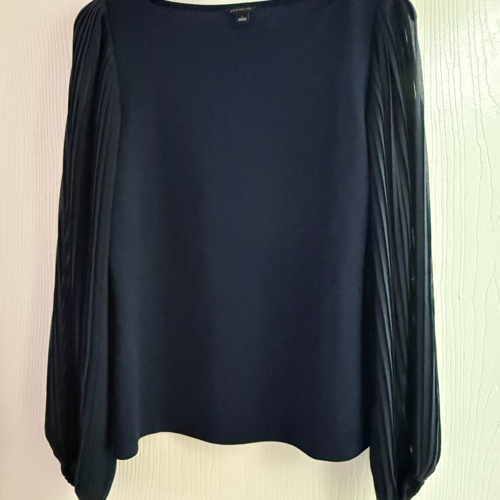 Ann Taylor Midnight Blue Blouse with Pleated Sleeves